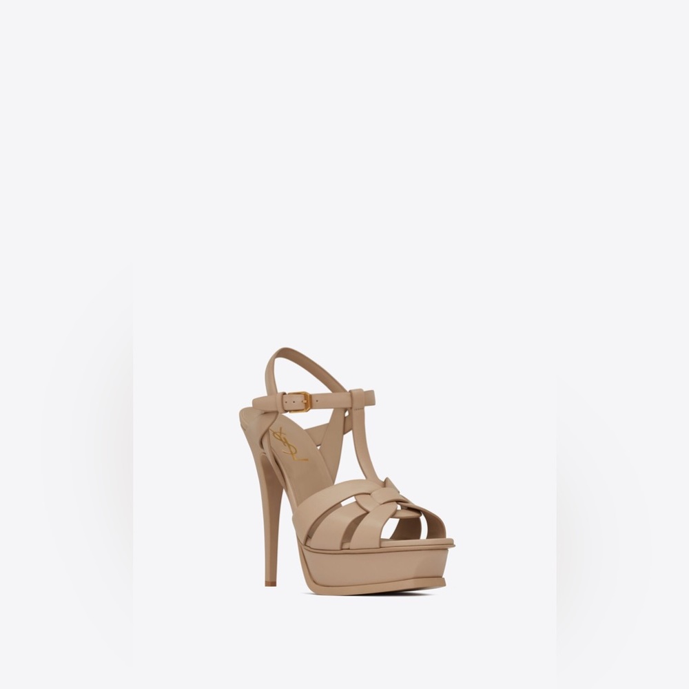 Yves Saint Laurent Beige T-Strap Platform High Heel Sandals